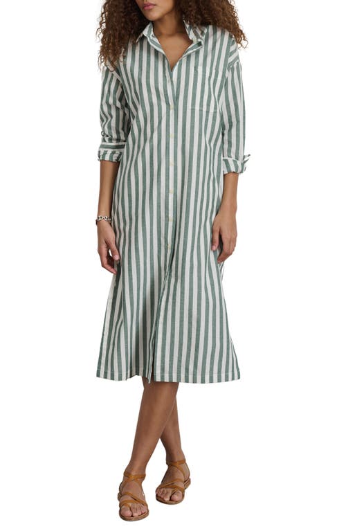 Alex Mill Kerry Positano Stripe Long Sleeve Cotton & Linen Midi Shirtdress Green/Off White at Nordstrom,
