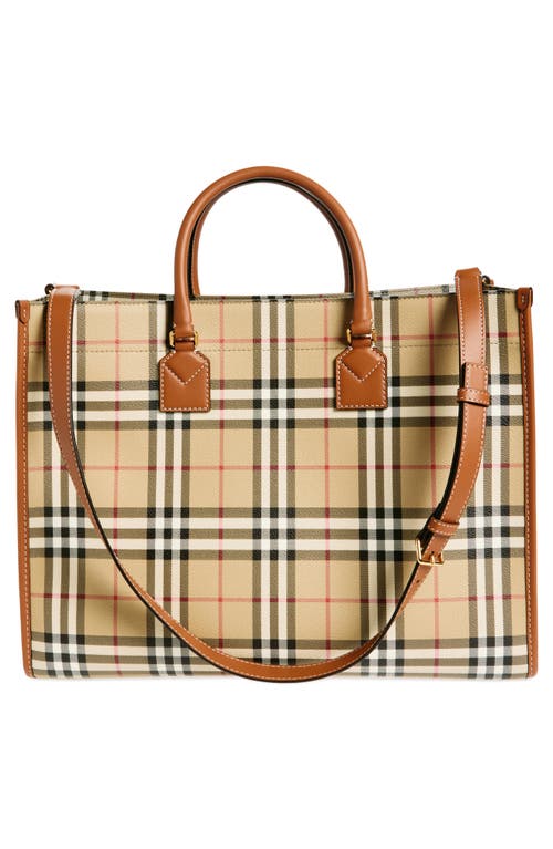 BURBERRY BURBERRY MEDIUM FREYA CHECK COATED CANVAS TOTE