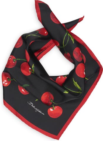 Dolce & Gabbana Cherry Print Silk Square Scarf in Red