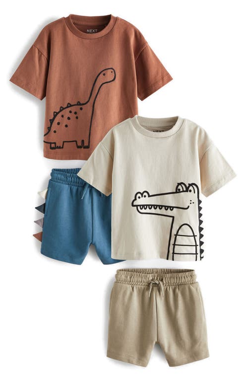 Shop Next Kids' 4-piece Graphic T-shirt & Drawstring Shorts Set In Brown