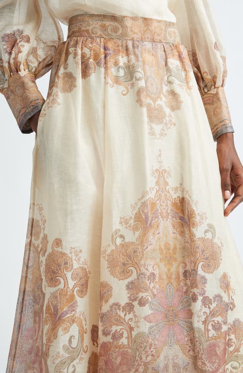 Shop Zimmermann Illustration Floral Paisley Linen & Silk Maxi Skirt In Cream Paisley