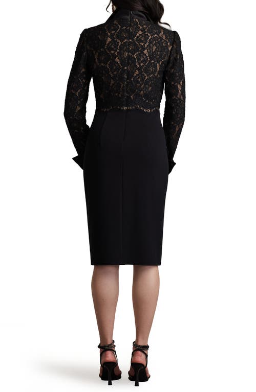 Shop Tadashi Shoji Long Sleeve Lace & Crepe Dress In Black/nude