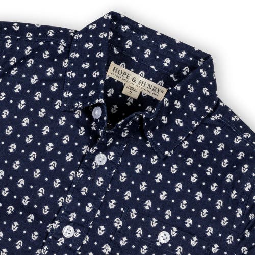 Shop Hope & Henry Boys' Linen Short Sleeve Button Down Shirt, Kids In Navy Riviera Print