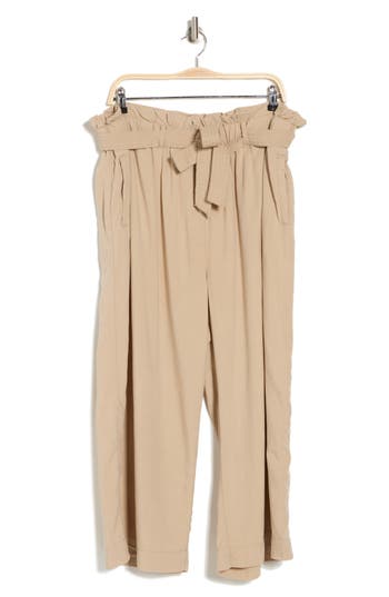 Industry Republic Clothing Paperbag Waist Wide Leg Pants In Neutral
