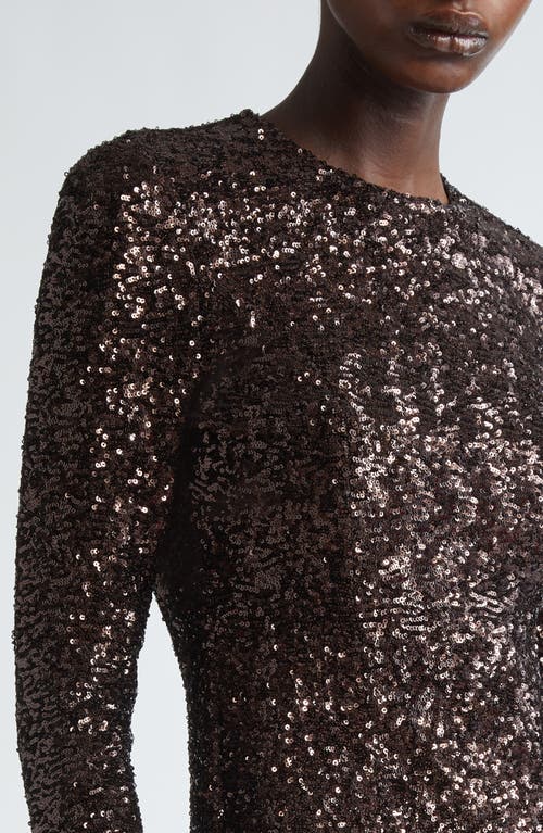 Shop Michael Kors Collection Sequin Long Sleeve Sheath Dress In Chocolate