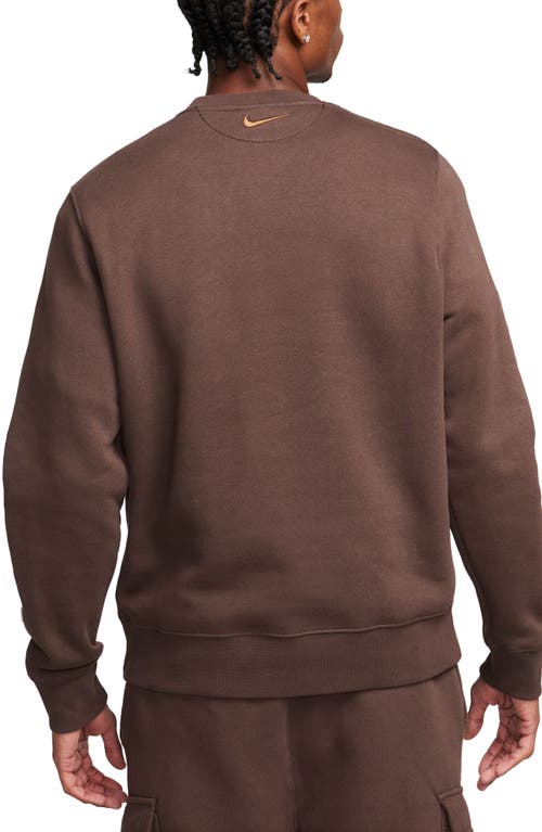 Shop Nike Sportswear Club Embroidered Crewneck Sweatshirt In Baroque Brown/ale Brown