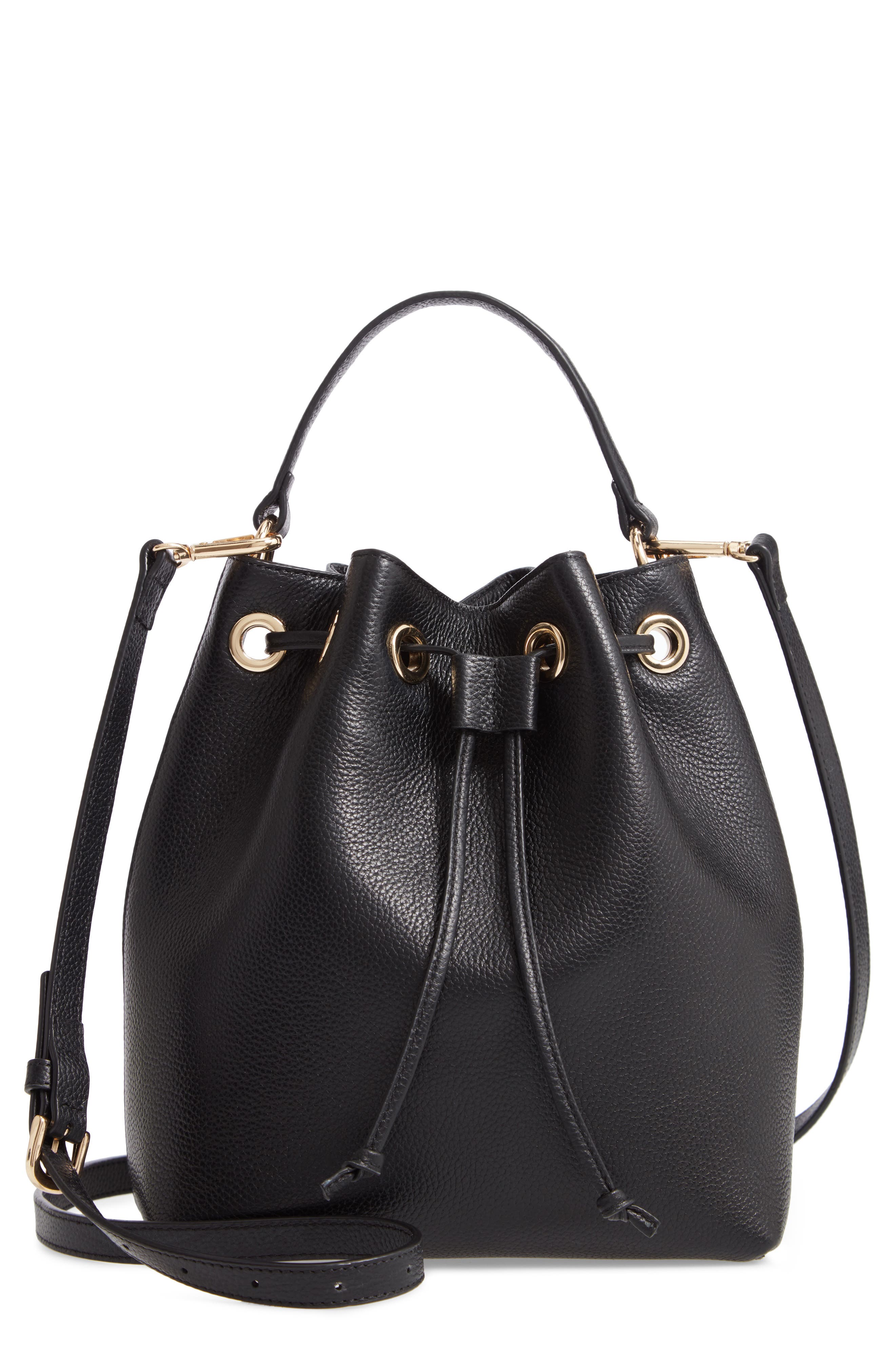 black leather bucket purse