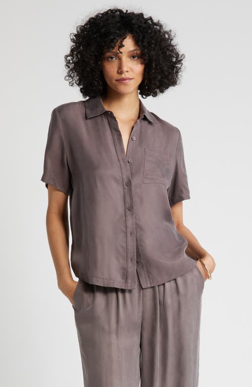 One Pocket Short Sleeve Button-Up Shirt in Grey Plum