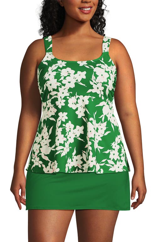 Shop Lands' End Plus Size Flutter Scoop Neck Tankini Top In Fresh Grass Painted Flower