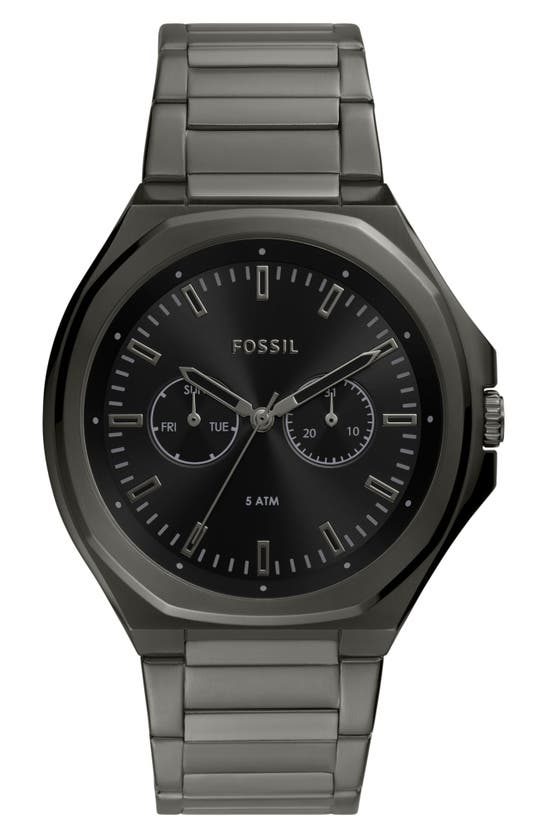 Fossil Men's Evanston Multifunction, Gunmetal-tone Stainless Steel Watch In Gunmetal