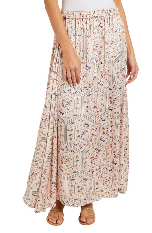 Misook Floral Pleated Maxi Skirt In Biscotti/porcelain Pink
