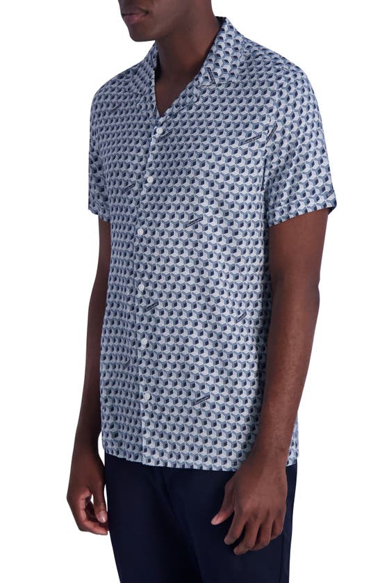 Shop Karl Lagerfeld Paris Geo Print Short Sleeve Button-up Shirt In Blue Multi