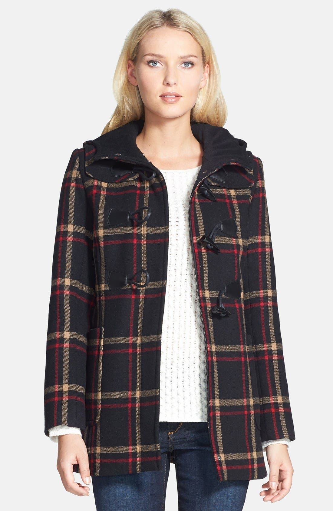 Pendleton Plaid Hooded Wool Blend Duffle Coat (Regular & Petite