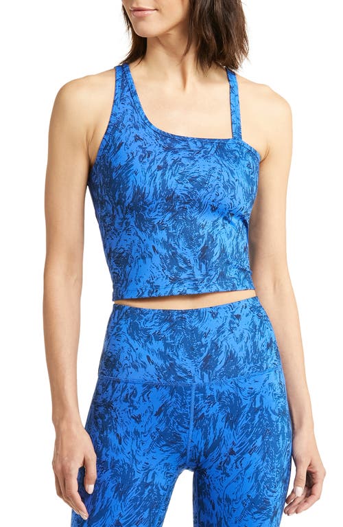 zella Strength Crop Asymmetric Tank Blue Mykonos Spindrift Print at Nordstrom,