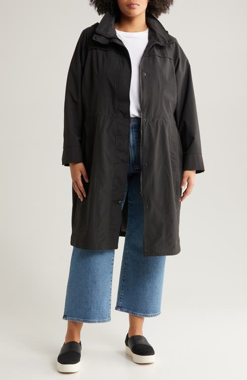 Water Resistant Hooded Raincoat in Black