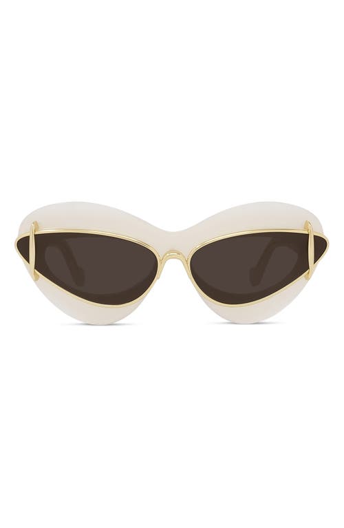 Loewe Double Frame 67mm Oversize Cat Eye Sunglasses in Ivory /Brown at Nordstrom