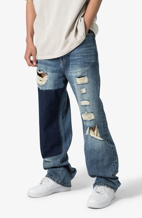 Shop Mnml Ultra Baggy One Knee Thrashed Ripped Jeans In Blue