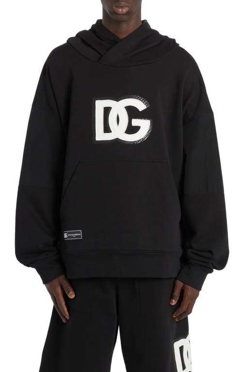DG Embroidered Logo Cotton Blend Jersey Hoodie in Nero