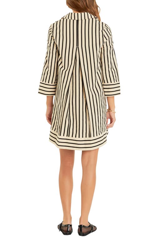 English Factory Stripe Three-quarter Sleeve Dress In Beige/black