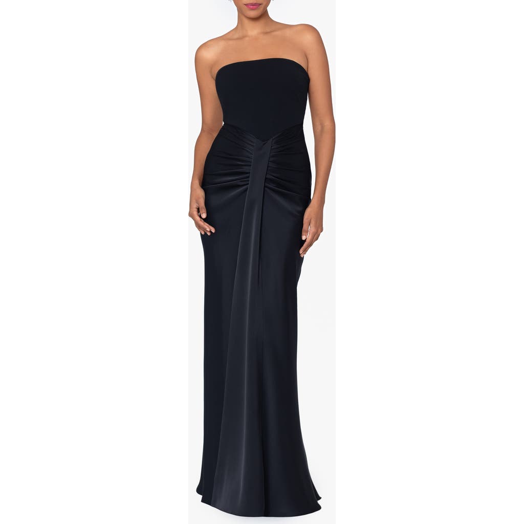 Shop Betsy & Adam Strapless Satin Gown In Black