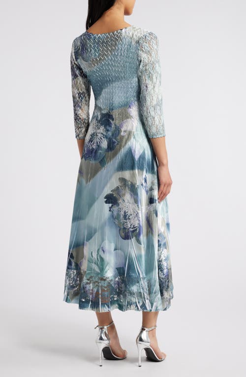 KOMAROV KOMAROV LACE SLEEVE CHARMEUSE & CHIFFON COCKTAIL DRESS