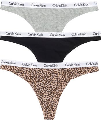 Calvin Klein Women's Carousel Thong - 3 Pack, Black/Grey/White, Large 