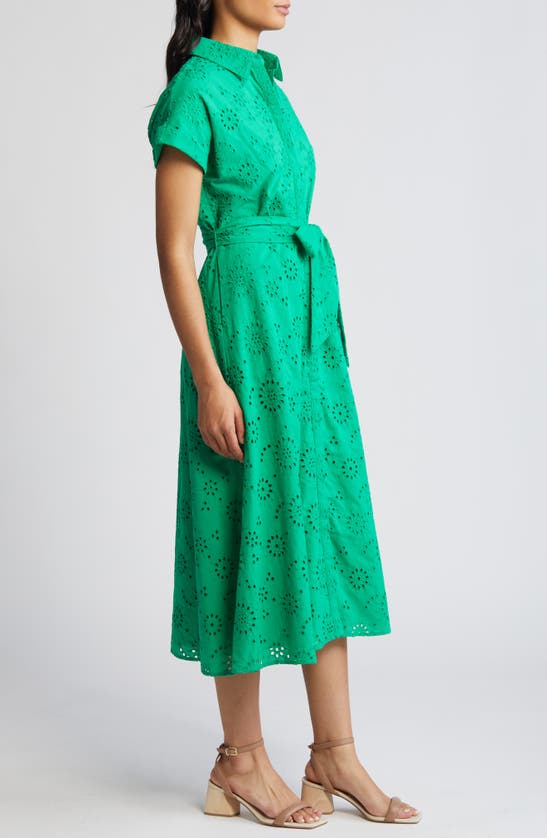 Shop Caslon Eyelet Embroidery Cotton Shirtdress In Green Bright