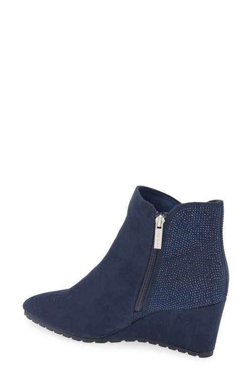 Anne Klein Kenny Rhinestone Wedge Bootie In Navy Microsuede ModeSens