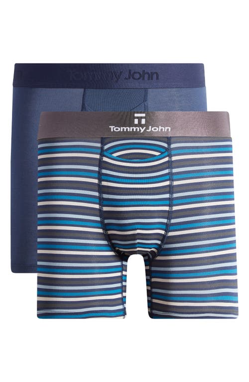 Tommy John 2-pack Second Skin 4-inch Boxer Briefs In Dress Blues/globe Stripe
