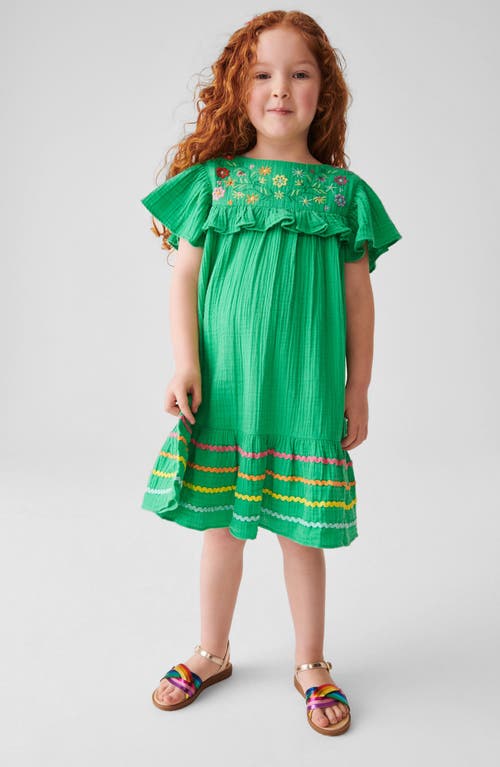 Shop Little Bird Kids' Embroidered Flutter Sleeve Cotton Gauze Dress In Green