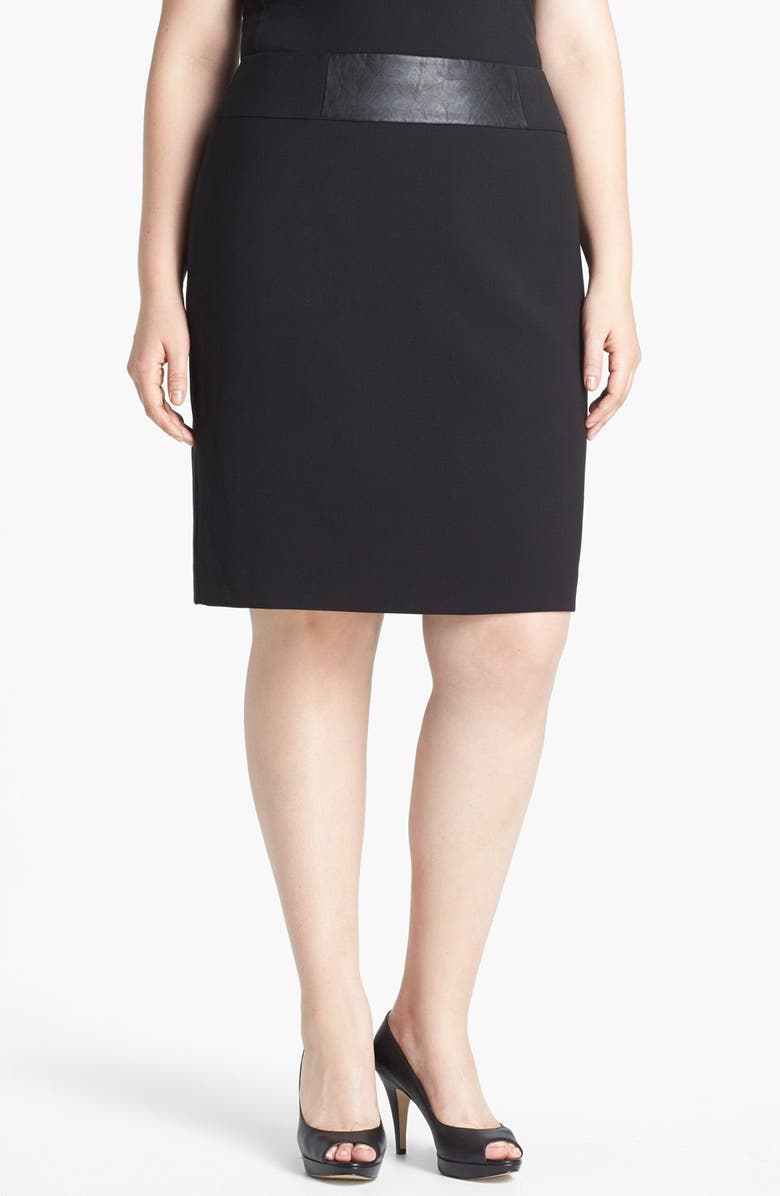 Anne Klein Faux Leather Trim Pencil Skirt (Plus Size) | Nordstrom