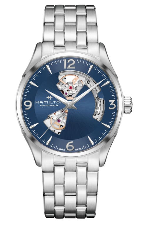 Hamilton Jazzmaster Gent Open Heart Automatic Bracelet Watch, 42mm In Silver/blue/silver