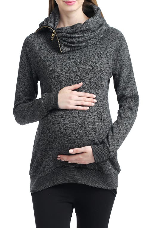 'Thea' Zip Collar Maternity Sweatshirt in Medium Gray