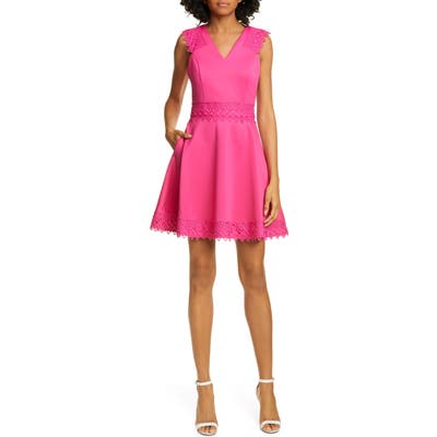 Ted Baker London Lace Detail Skater Dress, Pink