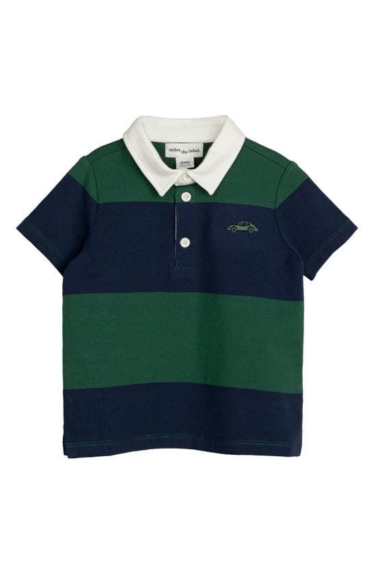 Miles The Label Babies' Stripe Short Sleeve Stretch Cotton Rugby Shirt In 802 Dark Green