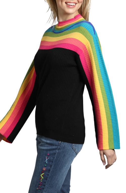 Shop Apny Rainbow Stripe Mock Neck Sweater In Black Multi