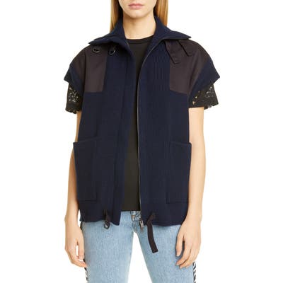 Stella Mccartney Oversized Military Wool Sweater Vest, US / 42 IT - Blue