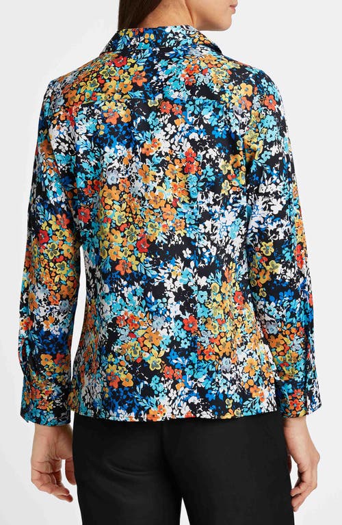 Foxcroft Katie Floral Print Cotton Button-up Shirt In Blue Multi