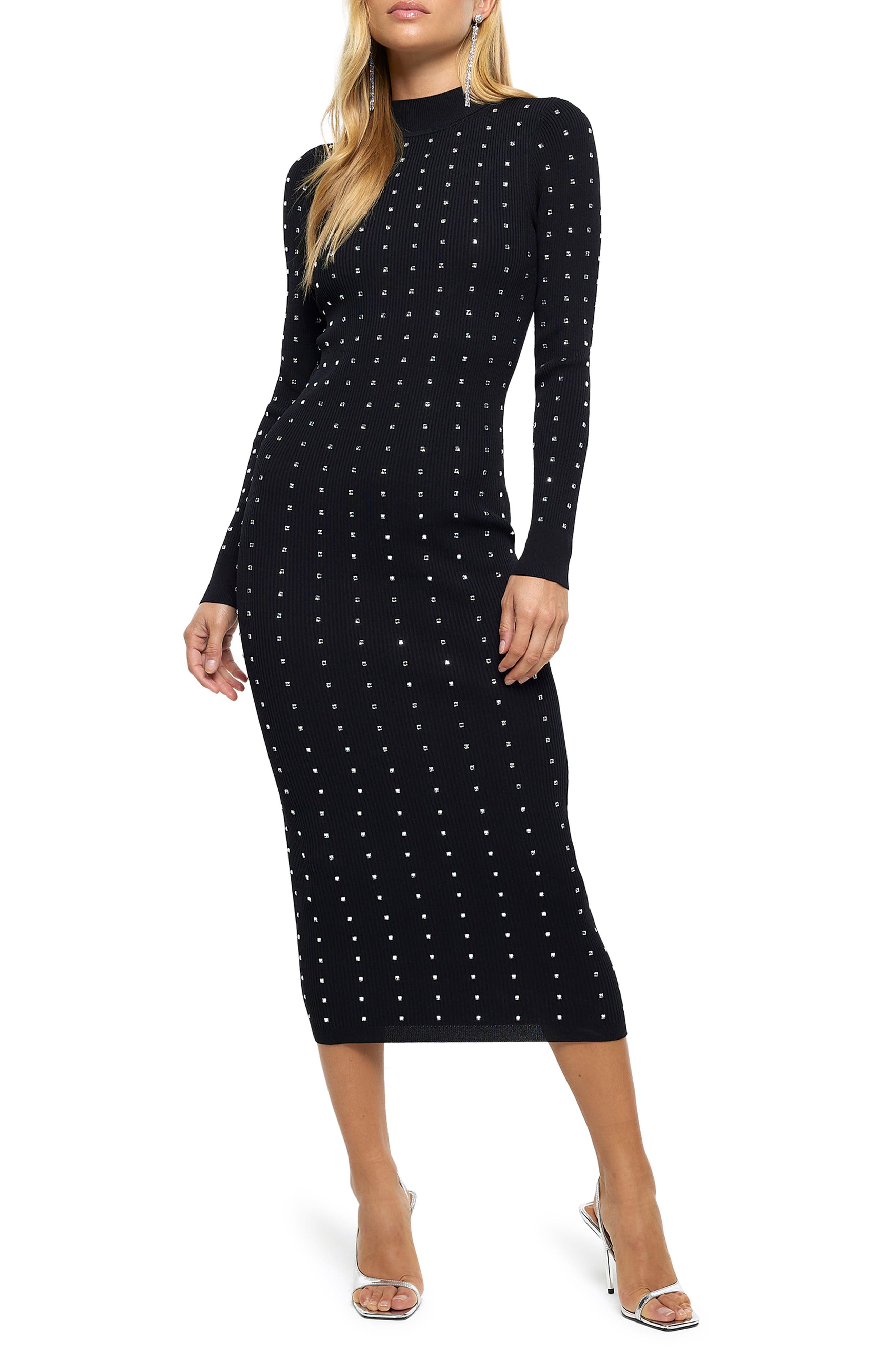 River Island Heatseal Long Sleeve Knit Midi Dress Nordstrom