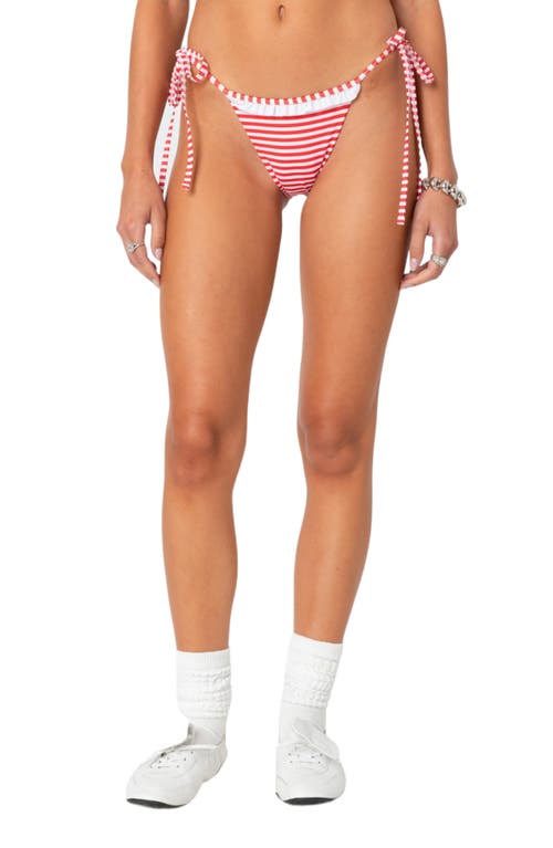 Shop Edikted Zora Stripe Side Tie Bikini Bottoms In Red