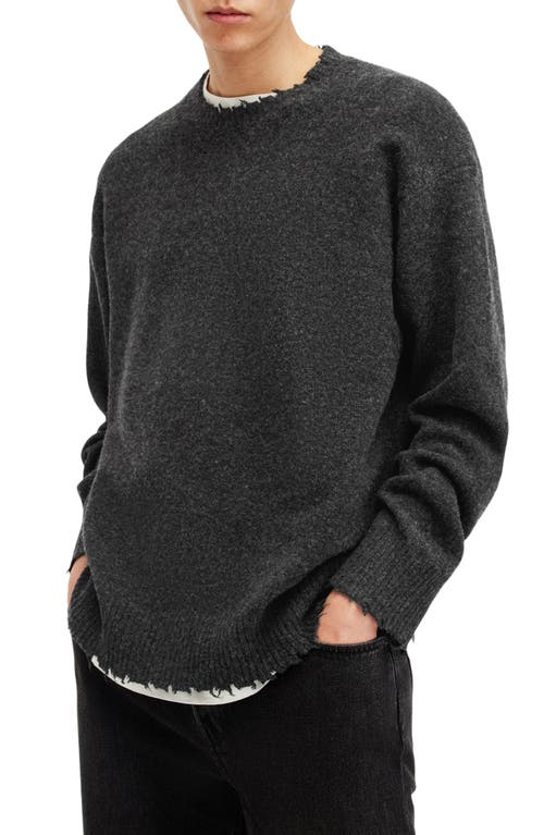 Shop Allsaints Luka Distressed Crewneck Sweater In Cinder Black Marl