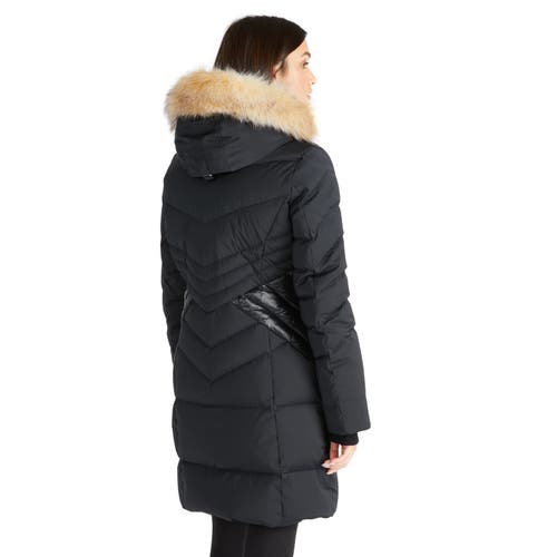 PAJAR PAJAR COUNTESS MIXED MEDIA QUILTED COAT WITH DETACHABLE HOOD AND FAUX FUR TRIM