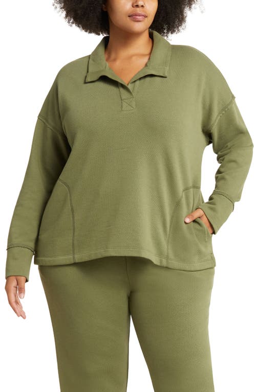 caslon(r) French Terry Polo Sweatshirt in Green Sorrel