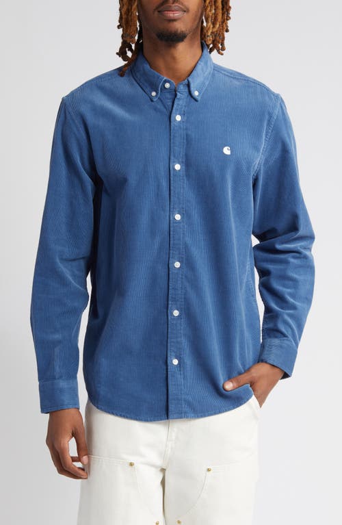 Shop Carhartt Work In Progress Madison Cotton Corduroy Button-down Shirt In Sorrent/wax