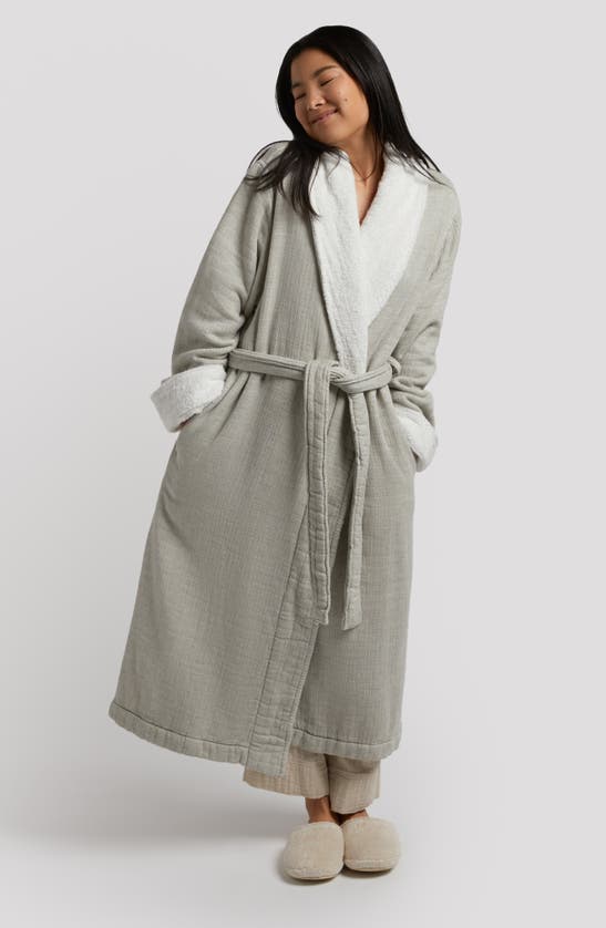 Shop Parachute Cloud Organic Cotton & Linen Robe In Moss With Cream