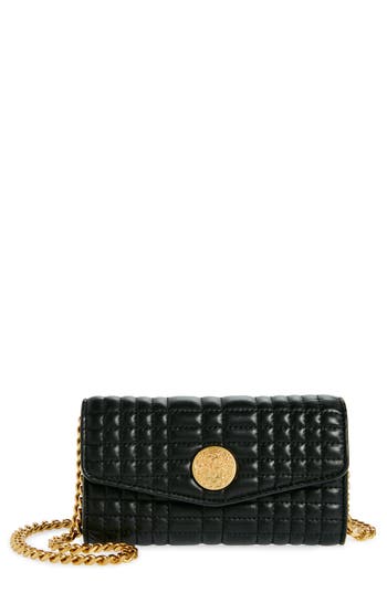 Shop Vince Camuto Barn Quilted Leather Wallet On A Chain In Black