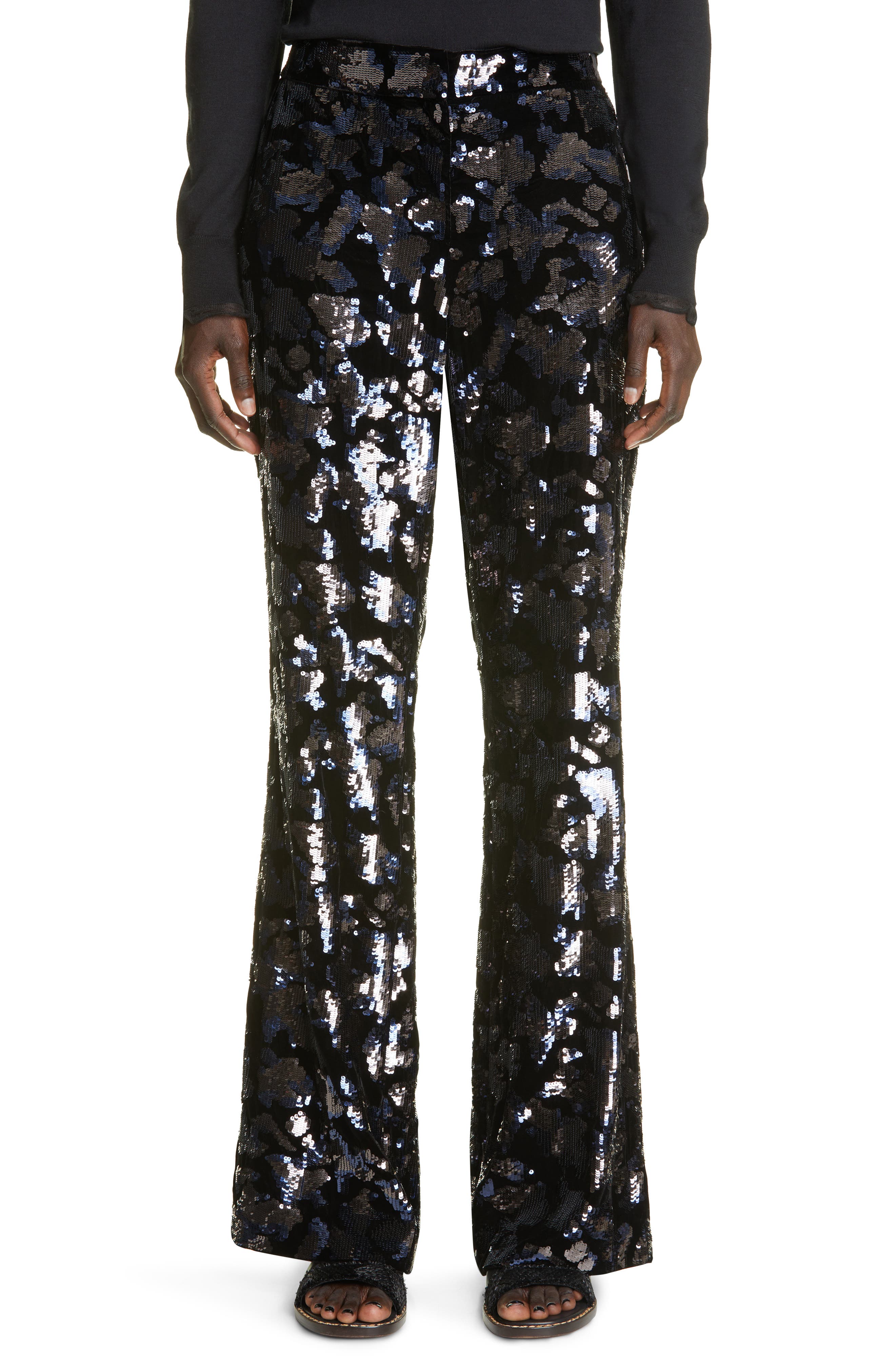 black sequin bell bottom pants