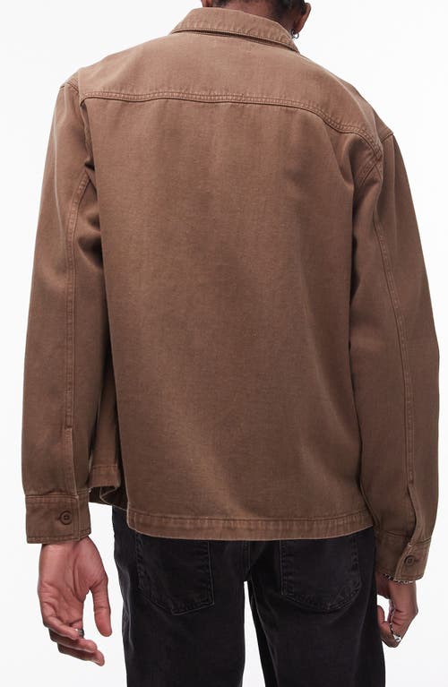 Shop Topman Patch Pocket Cotton Twill Overshirt In Brown