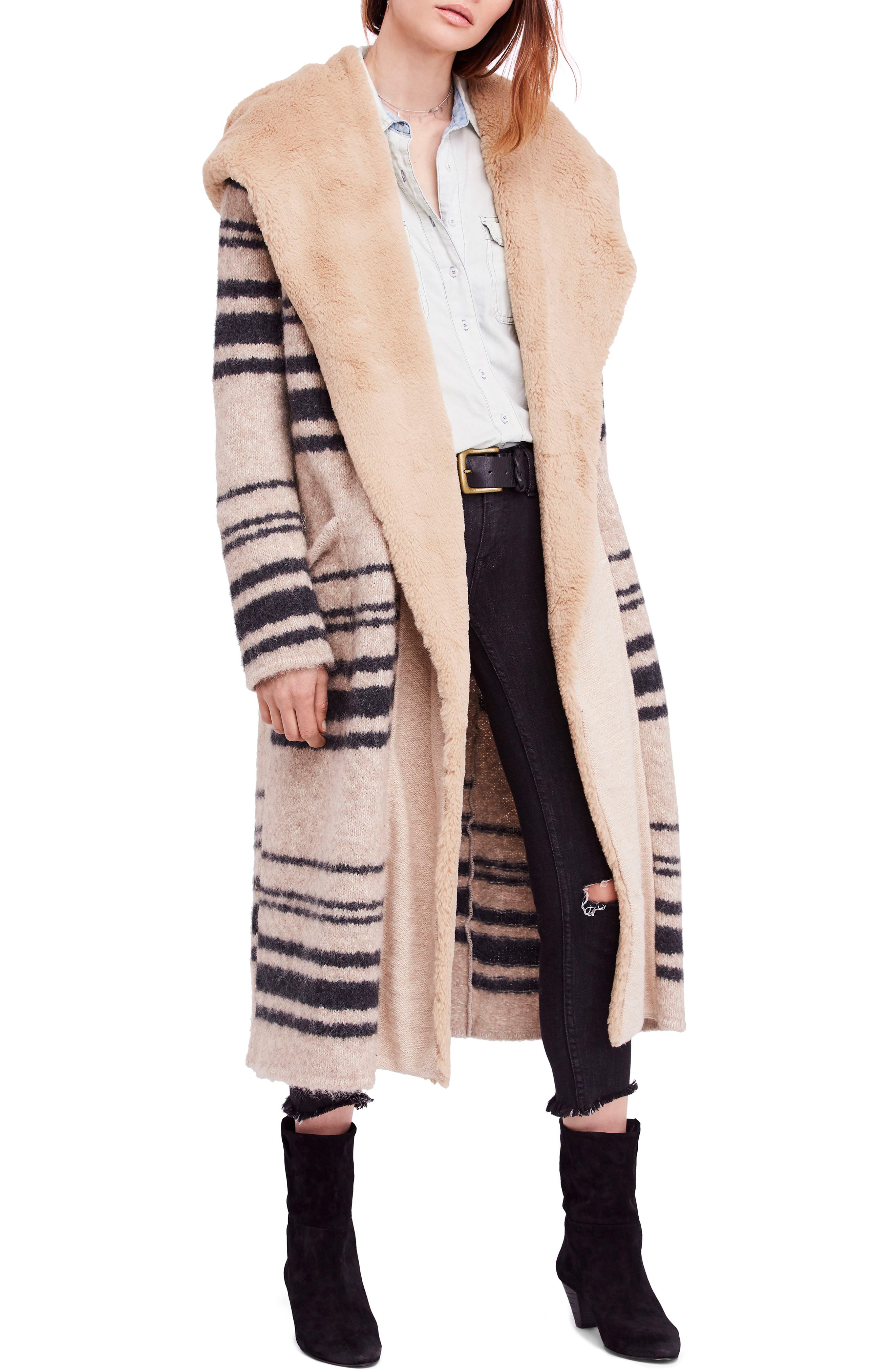 faux fur hooded cardigan