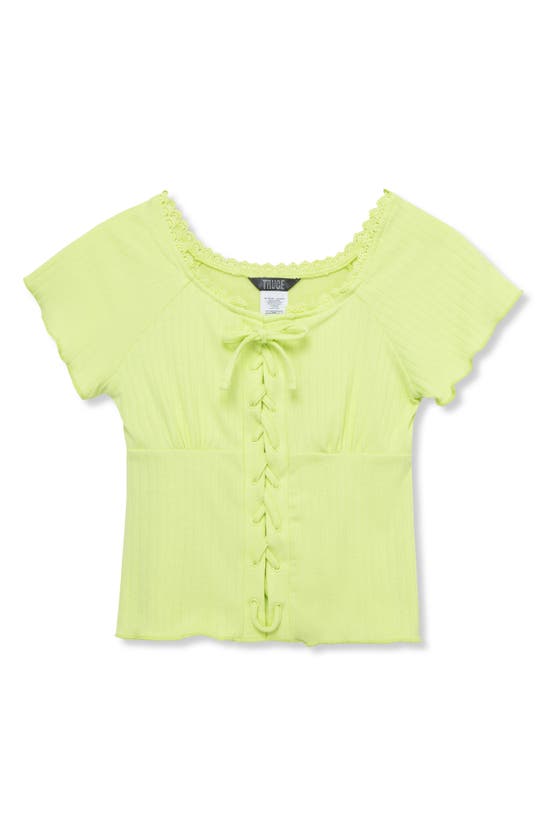 Shop Truce Kids' Lace-up Detail Rib Top In Lime
